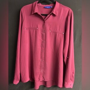 Womens Burgandy Long Sleeve Button or rolled sleeve Apt 9 XXL polyester